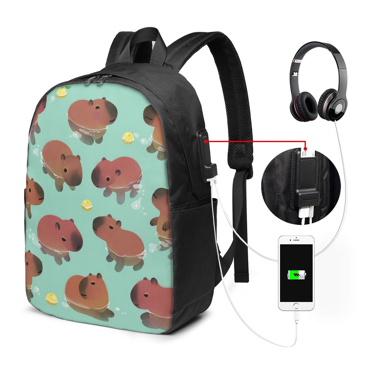 Laptop Bag - Rucksack mit Capybara-Tiermuster, Reisetasche für Notebooks,