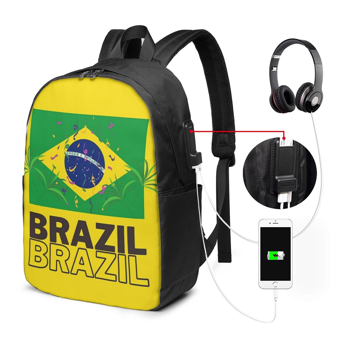 Laptop Bag - Rucksack mit brasilianischer Nationalflagge, Reisetasche für
